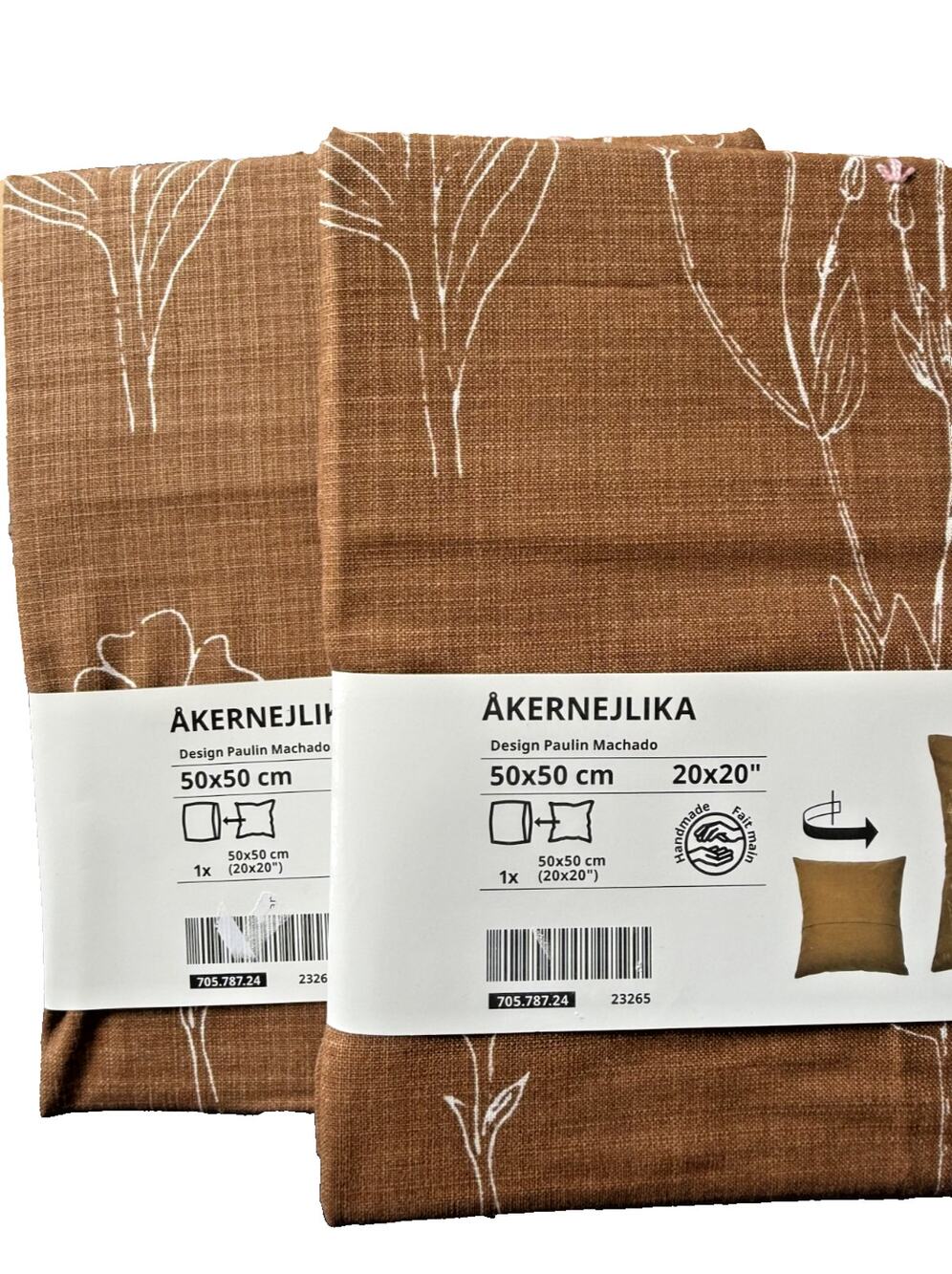 Pack of 2 IKEA AKERNEJLIKA Cushion Covers 20x20 Brown Floral – NEW